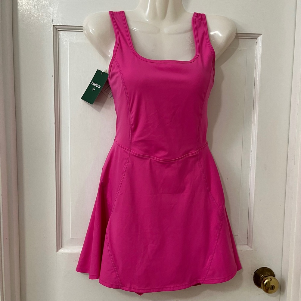 Halara SoftlyZero Airy U Neck 2 in 1 Pocket Mini Dress XS Pink Tennis Golf New